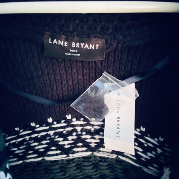 Lane Bryant Sweater Womens 14 16 Navy Fair Isle Cardigan Open Front Pockets NWT - Picture 2 of 8